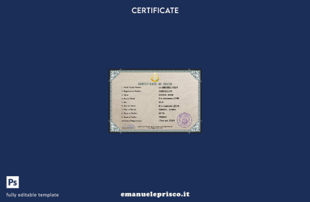 Modello PSD del certificato di morte della Guinea in stile verificato